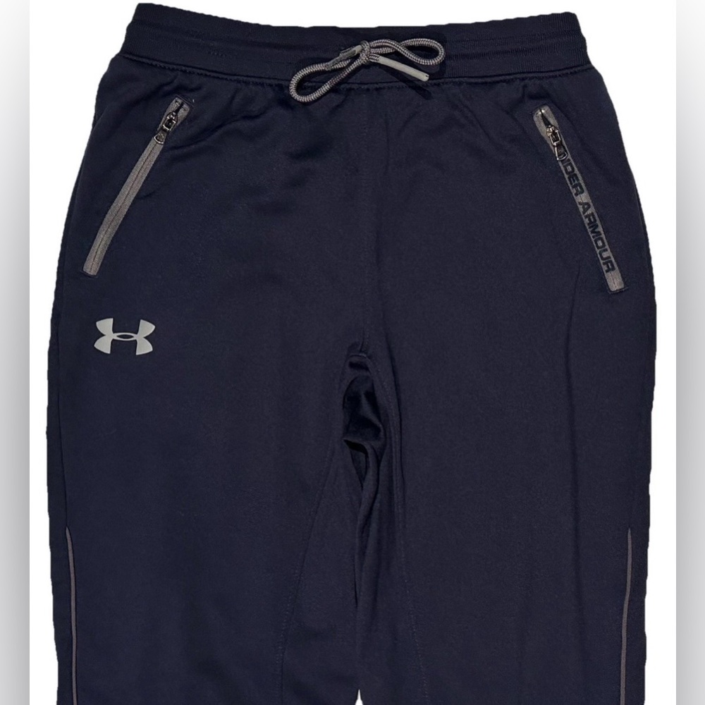 UNDER ARMOUR JOGGER PANTS BOYS L LOOSE FIT TAPERED LEGS ZIPPERED POCKETS NAVY